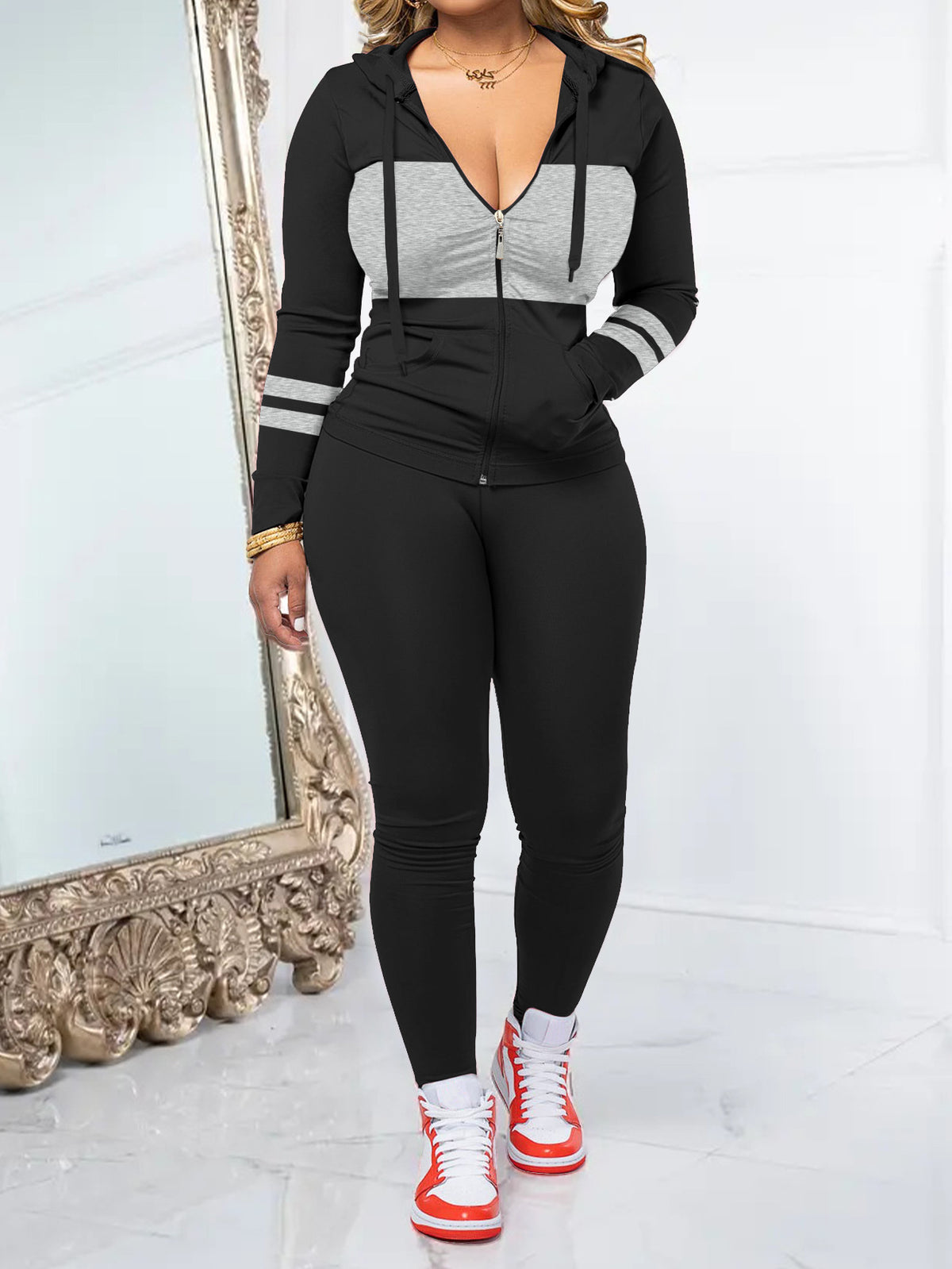 Round-neck Zip-up Long-sleeve Top Paired With Long Pants In A Set – Premium 0 | RICALOUX