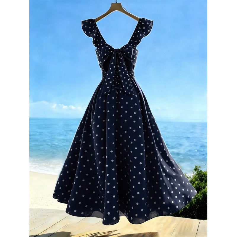 Womens Solid-Color Casual Resort V-Neck Ruffle-Trim Dress by Ricaloux