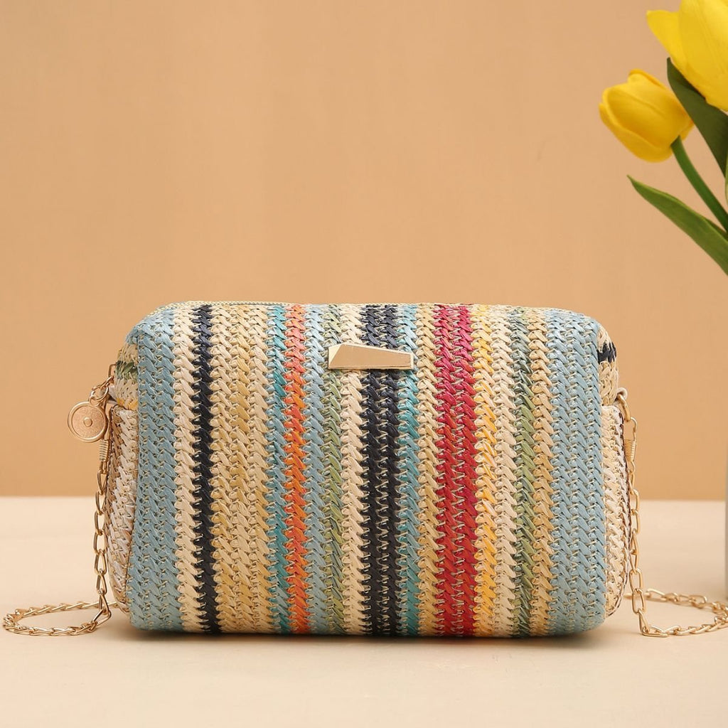 Rainbow Straw Bag Woven Camera Bag All-match Girls Crossbody Bag - RICALOUX