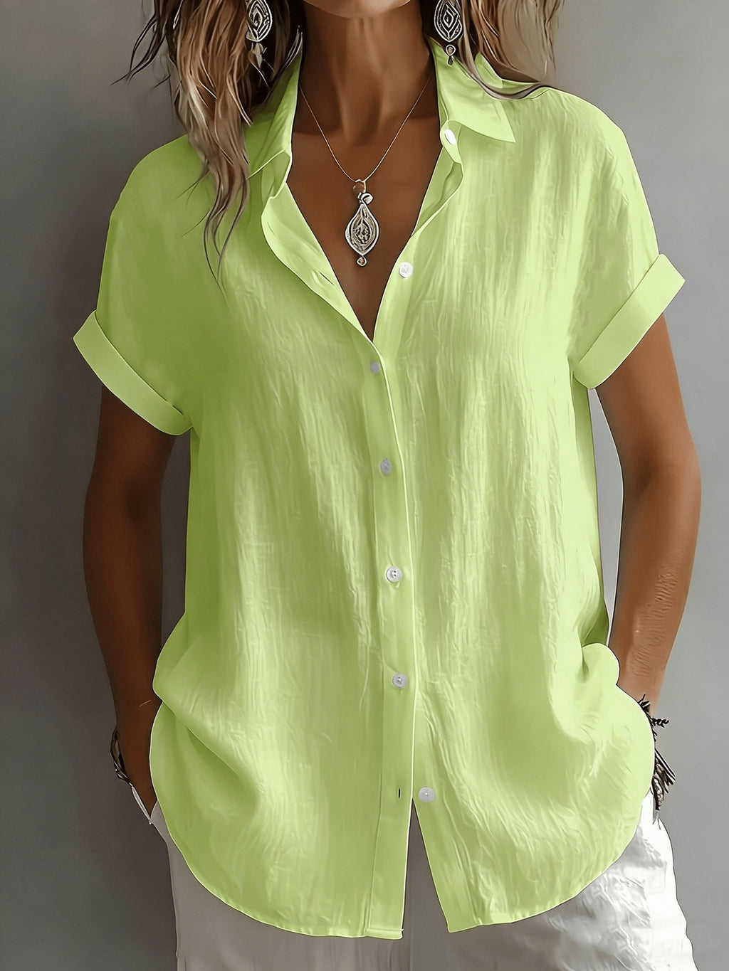 Womens Breathable Pleated-texture Casual Blouse by Ricaloux