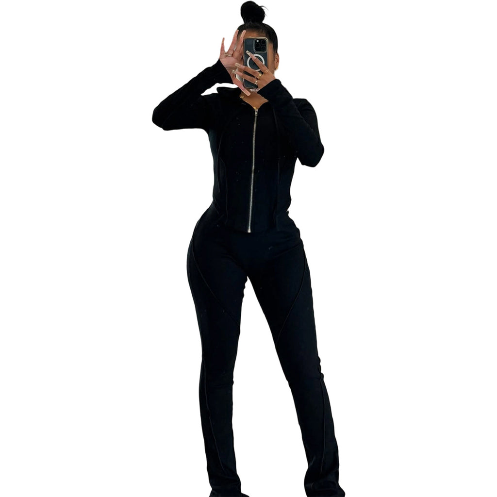 Womens Fashion Ribbed-Stripe Casual Sports Set by Ricaloux