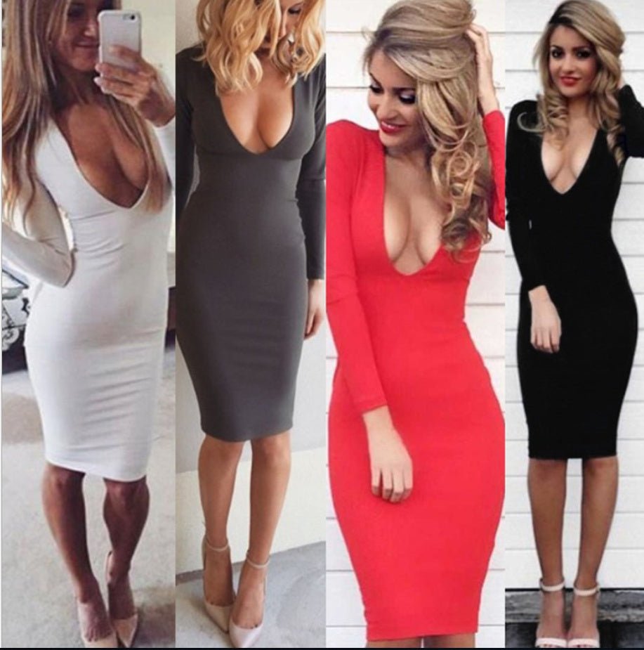 V-neck tight-fitting hip dress - RICALOUX