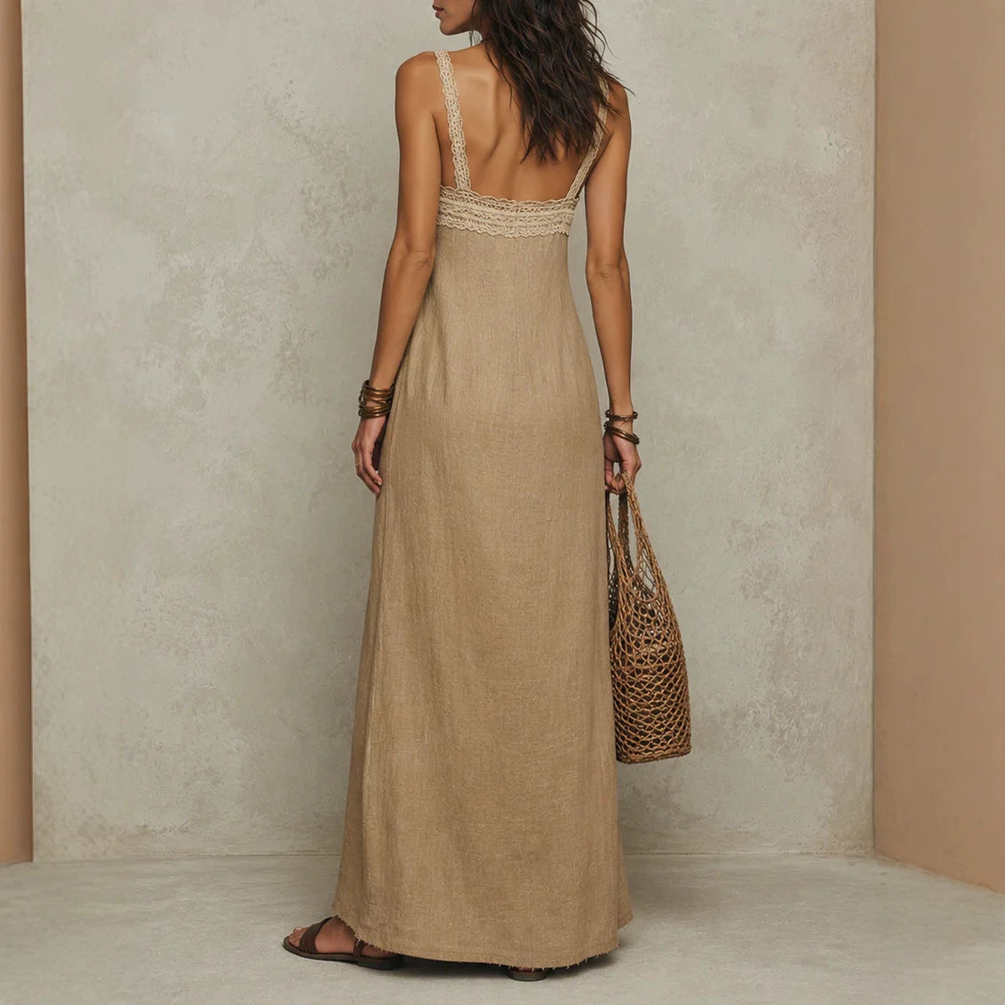 Loose-fit Womens Strap Straight Maxi Dress by Ricaloux