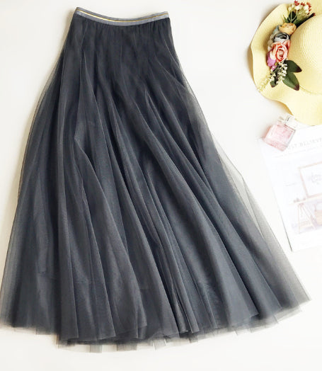 Elastic-waist Mid-length Slim-fit Mesh Skirt Fluffy Skirt Tulle Skirt by Ricaloux