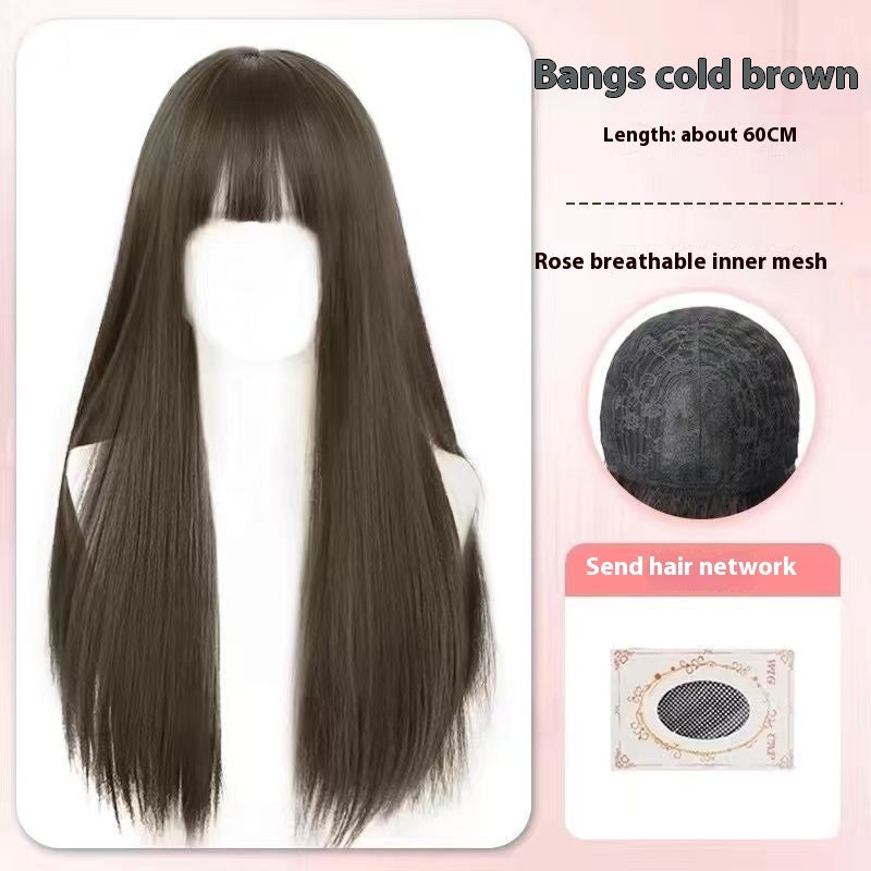 Jaulin Wig Women's Long Hair Forehead Lace Full-head Wig Mid-length Long Straight Hair Full Top Wig by Ricaloux