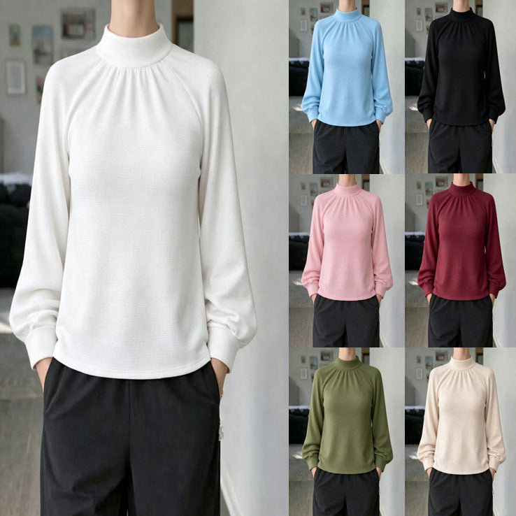 Springautumn Knitted Long-sleeve Casual Raglan-sleeve Turtleneck Lace-trimmed Sweater Bottoming Shirt – Premium 0 | RICALOUX