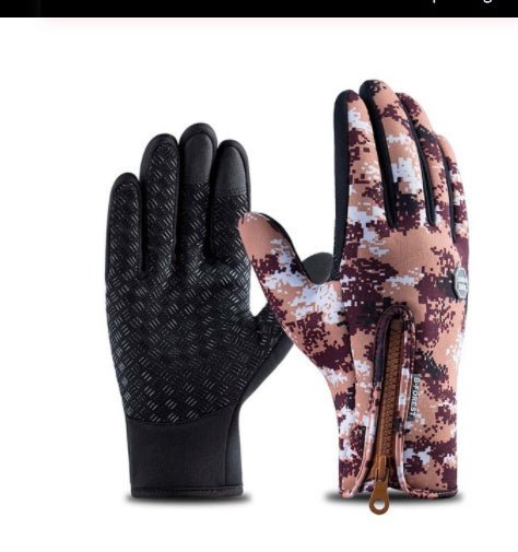 Outdoor Waterproof Gloves Touch Screen Windproof Riding Zipper Sports Winter Warm Fleece Mountaineering Gloves - RICALOUX