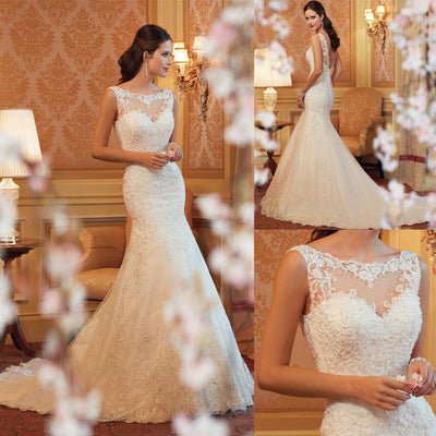 Fishtail Wedding Dress Sleeveless Lace Evening Dress - RICALOUX