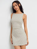 Vintage Polka Dot Sleeveless Dress Women Boat Neck Slim Fit A-Line Mini Dress Casual Summer Party Outfit by Ricaloux