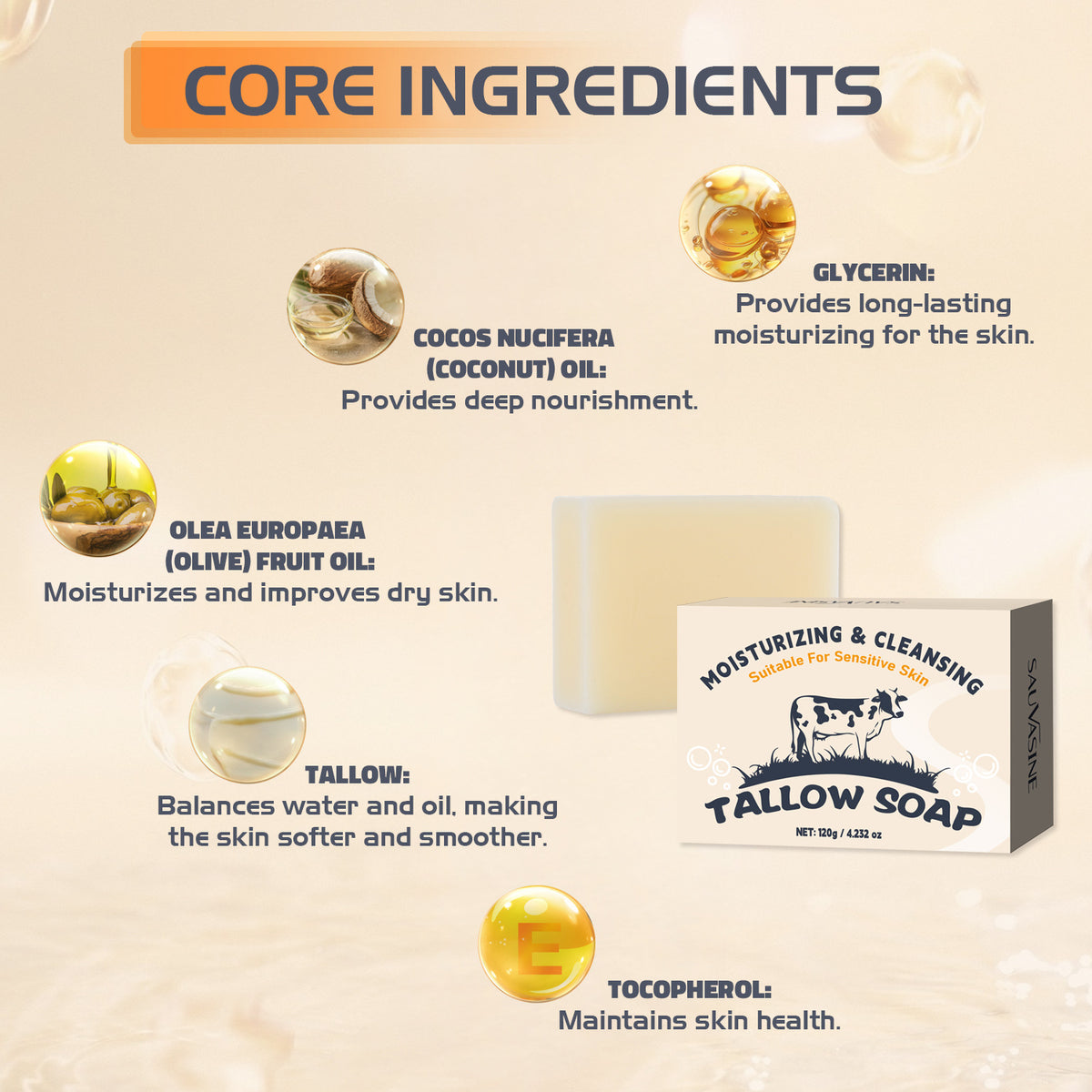 Tallow Soap Tallow Soap 120g Moisturizing by Ricaloux
