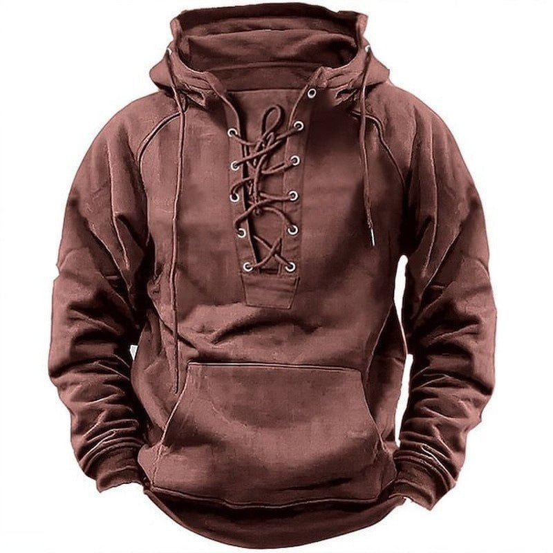 Ins Lace-up Hoodie Casual Sports Pocket Sweatshirt Men's Long-sleeved Top Clothing - RICALOUX