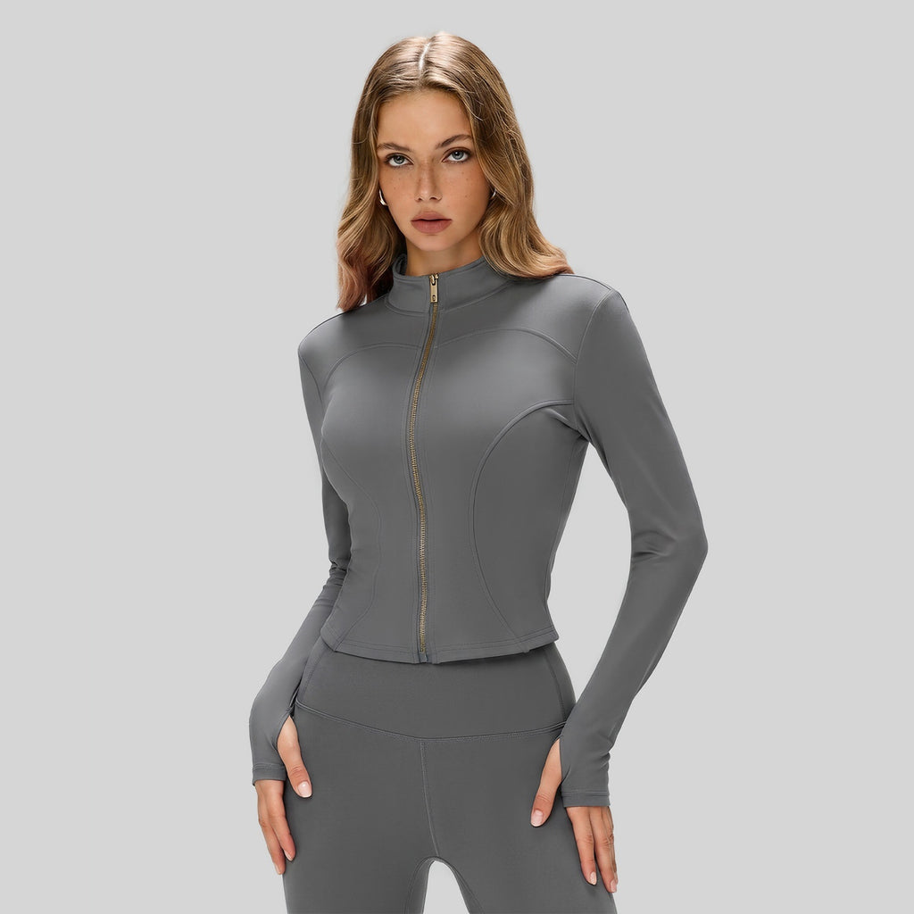 Figure-flattering Slimming Yoga Wear Long-sleeve Mandarin-collar Sports Top – Premium 0 | RICALOUX