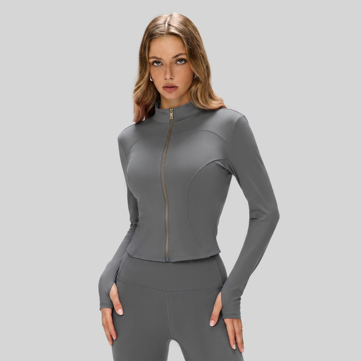 Figure-flattering Slimming Yoga Wear Long-sleeve Mandarin-collar Sports Top – Premium 0 | RICALOUX