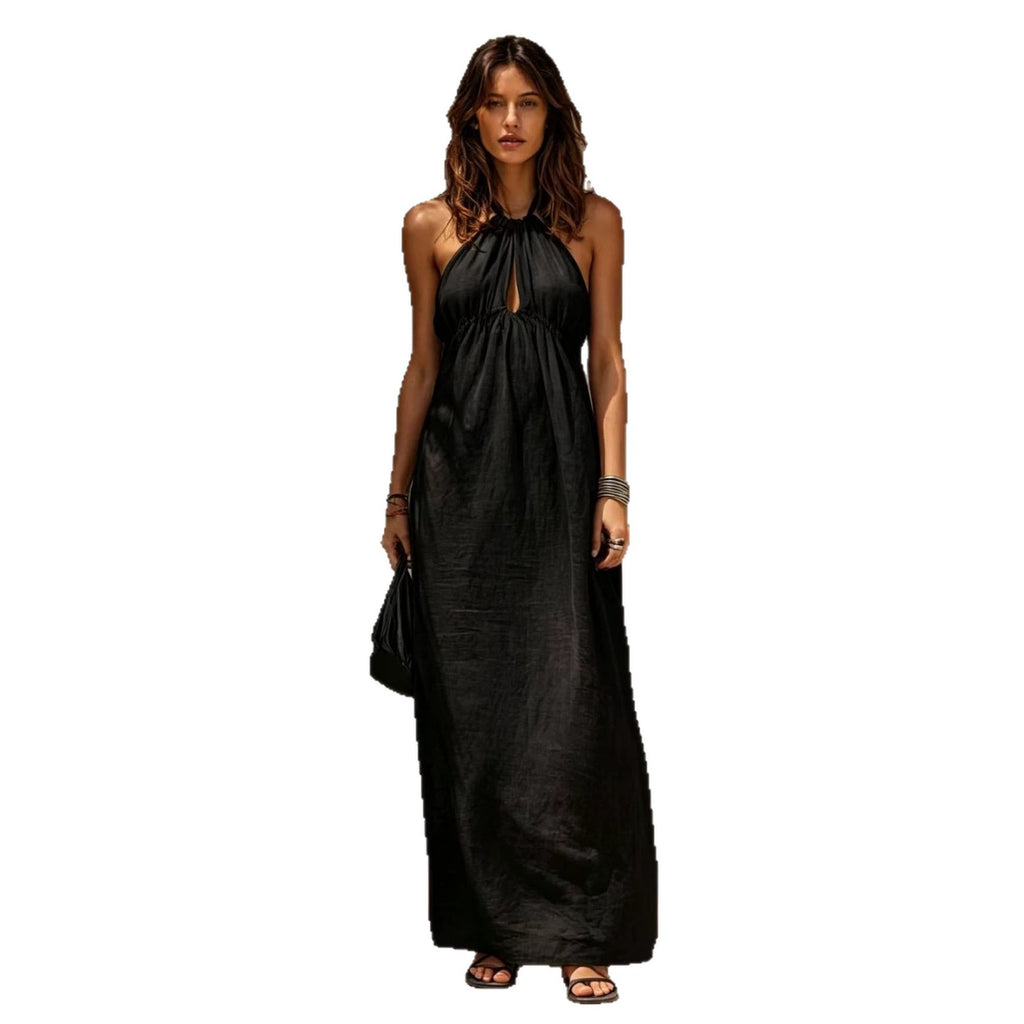 Womens Solid-color Long Halter-neck Dress – Premium 0 | RICALOUX