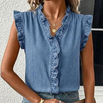 Womens Summer Casual Washed Denim Vest Top by Ricaloux