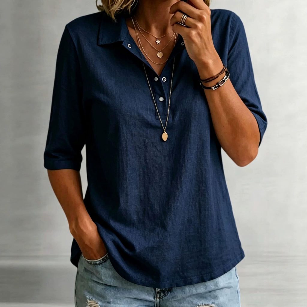 Loose-fitting Casual Mid-sleeve Lapel-collar Solid-color Shirt – Premium 0 | RICALOUX