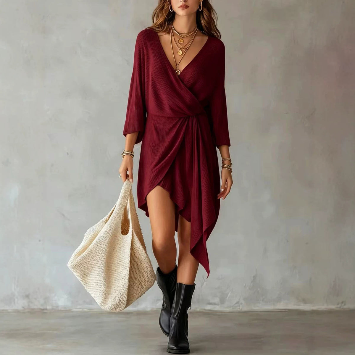 European And American-style Wrap V-neck Dress For Women by Ricaloux