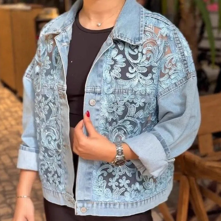 Stylish Casual Lace-panel Denim Jacket Comfortable And Short-length – Premium 0 | RICALOUX