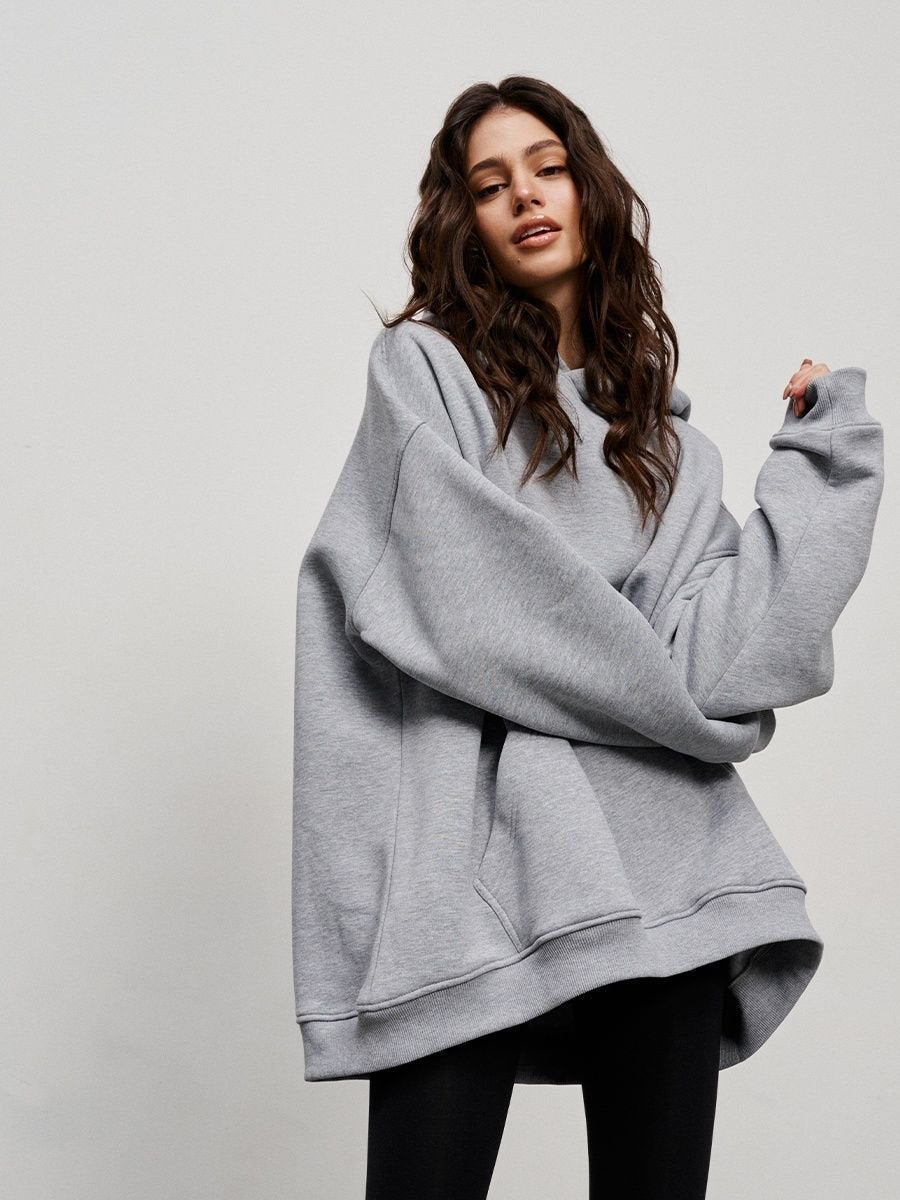 Street Boyfriend Style Polar Fleece Loose Pockets Hooded Sweater - RICALOUX