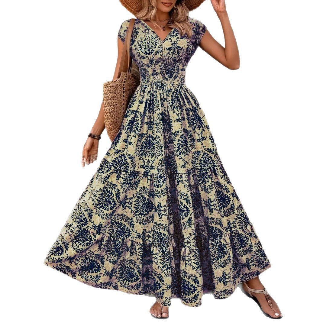 Vintage-print Dress Fashionable And Elegant V-neck Womens Wear – Premium 0 | RICALOUX