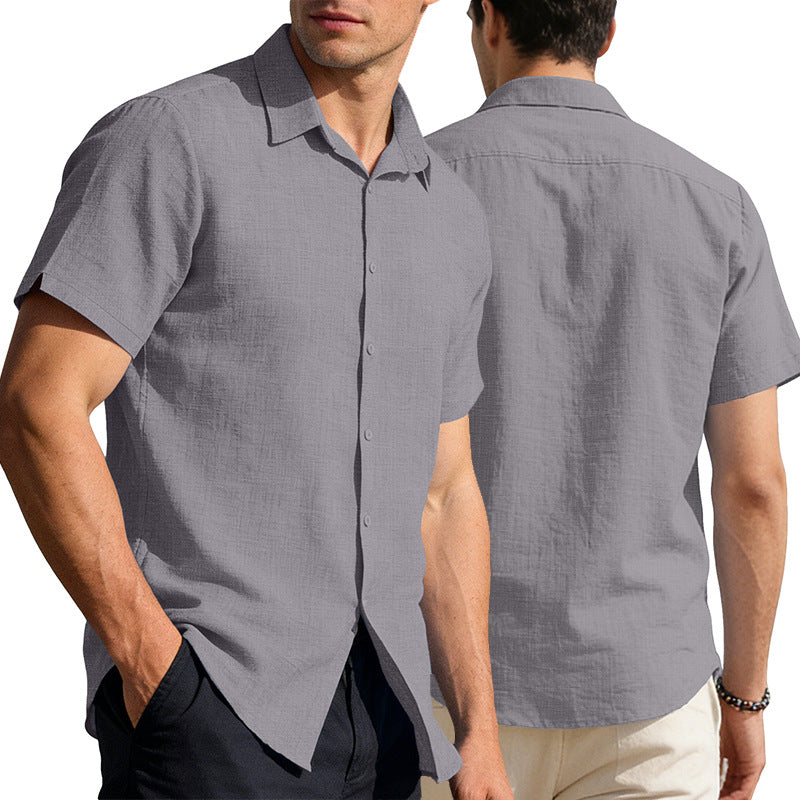 Mens Quick-Dry Short-Sleeve Breathable Solid-Color Lapel Casual Business Shirt by Ricaloux