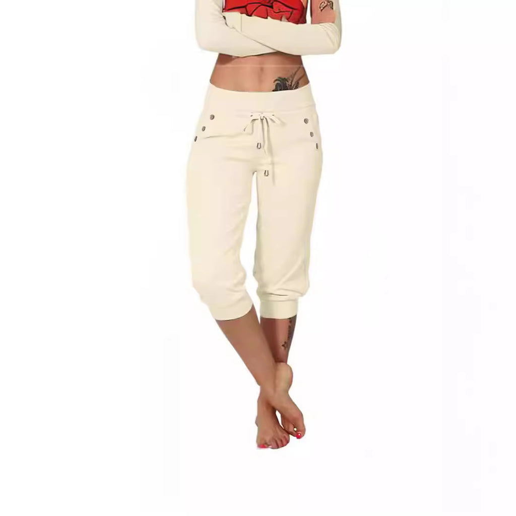 Tight-fitting High-waisted Drawstring-pocket Sweatpants by Ricaloux