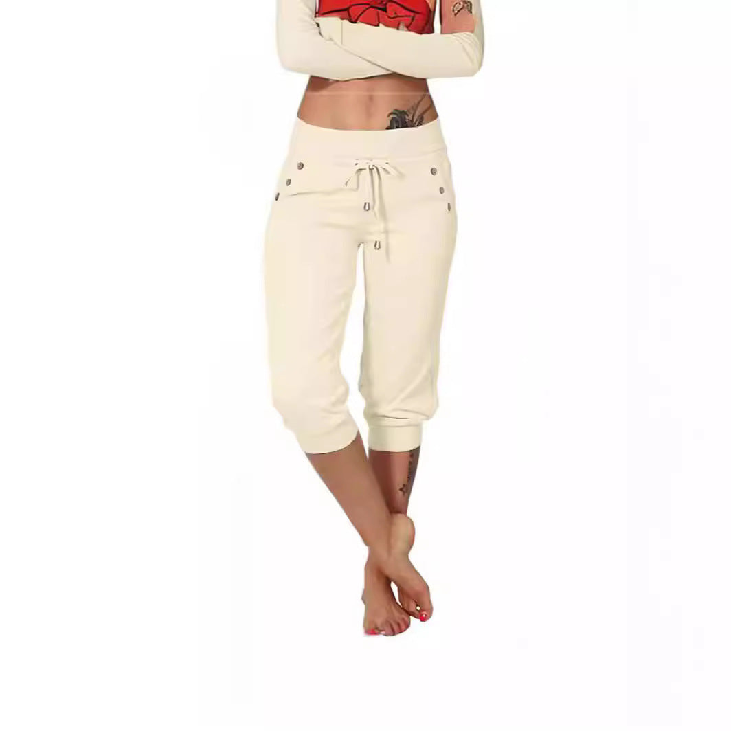 Tight-fitting High-waisted Drawstring-pocket Sweatpants by Ricaloux