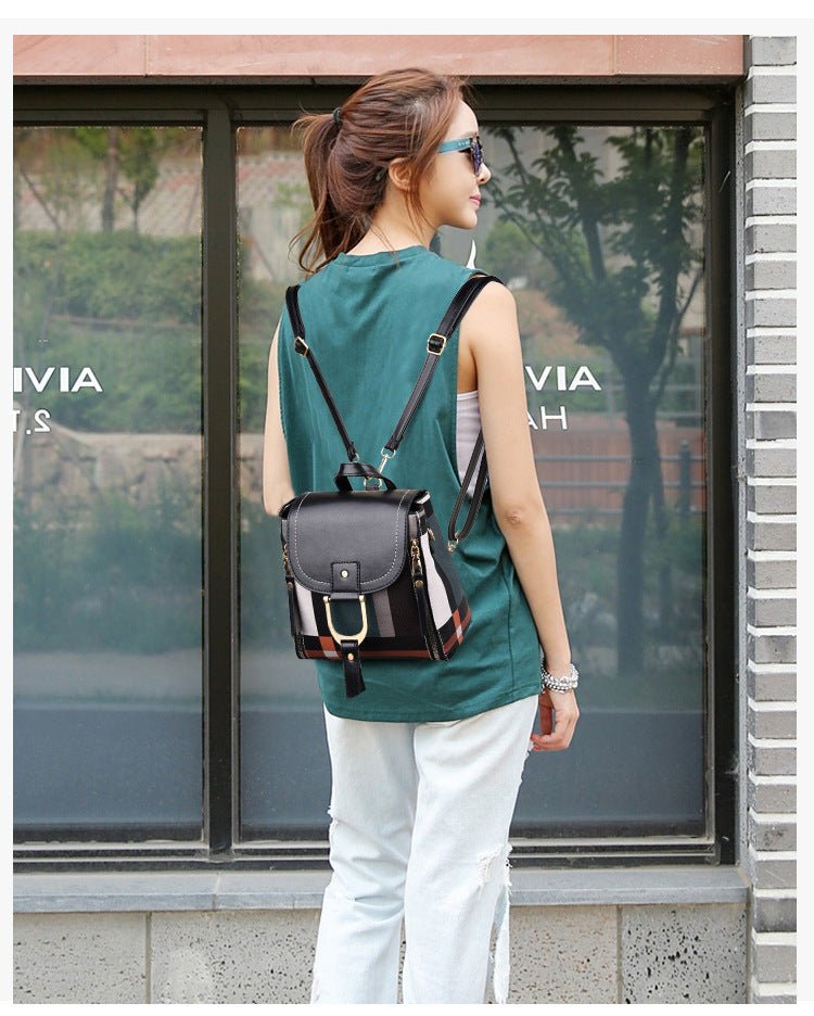 Women Grid Backpacks Female School Bag Girls Travel Bag - RICALOUX