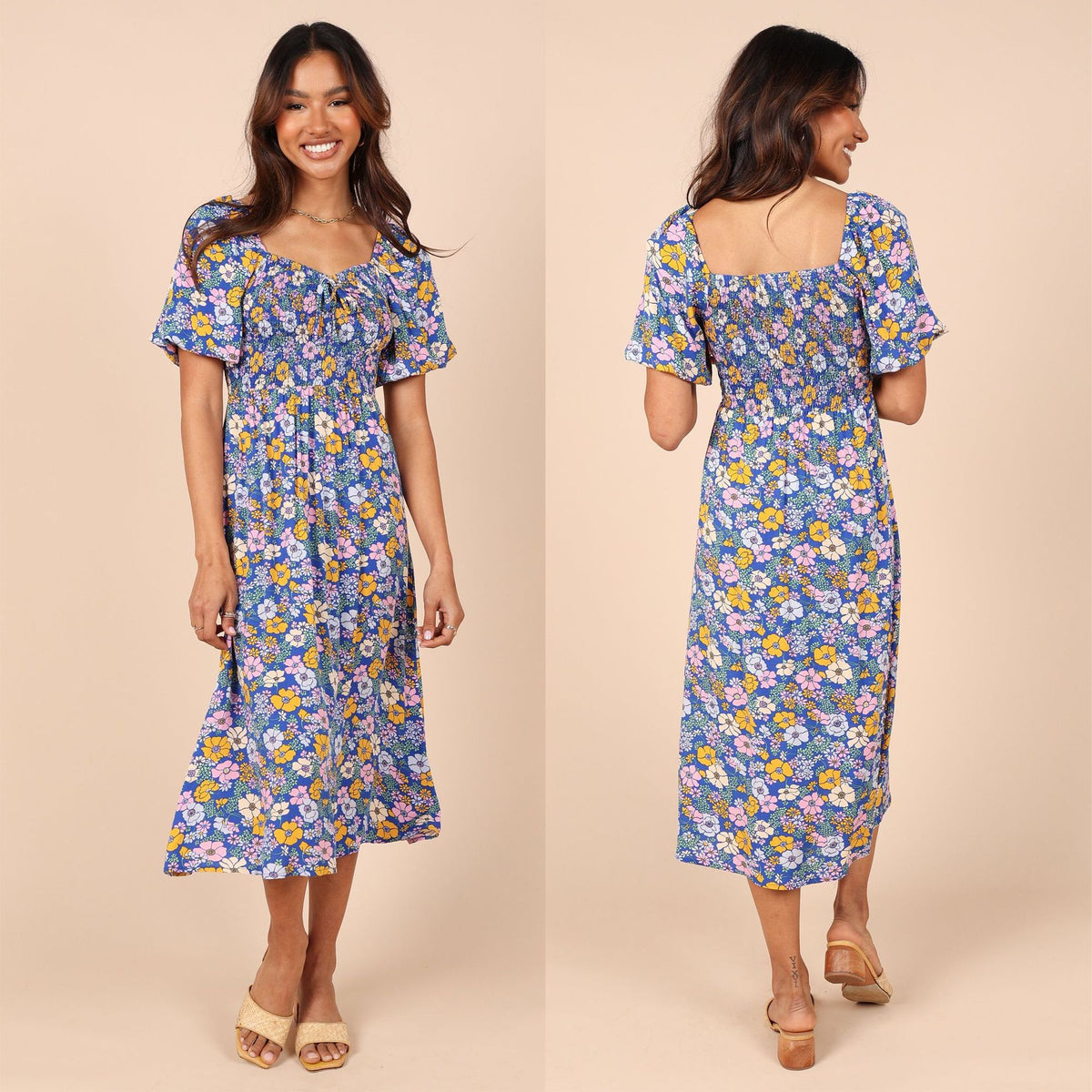 Short-sleeve A-line Dress Rayon Pastoral Resort Style One-piece by Ricaloux