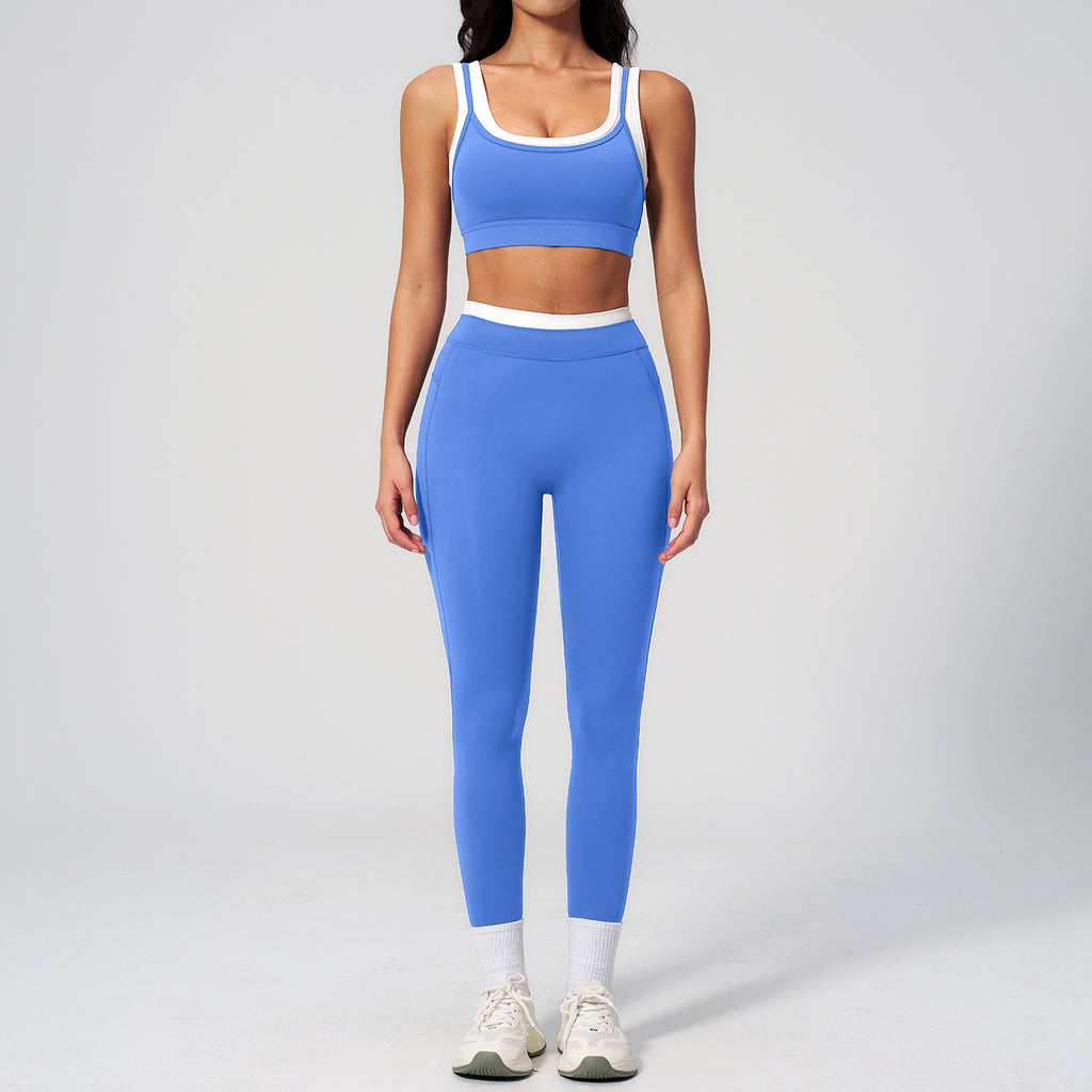 Contrast Nude Yoga Suit Thread by Ricaloux
