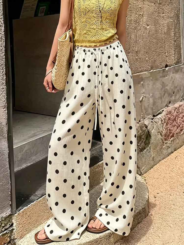 Womens Polka-dot Casual Long Straight-leg Pants by Ricaloux