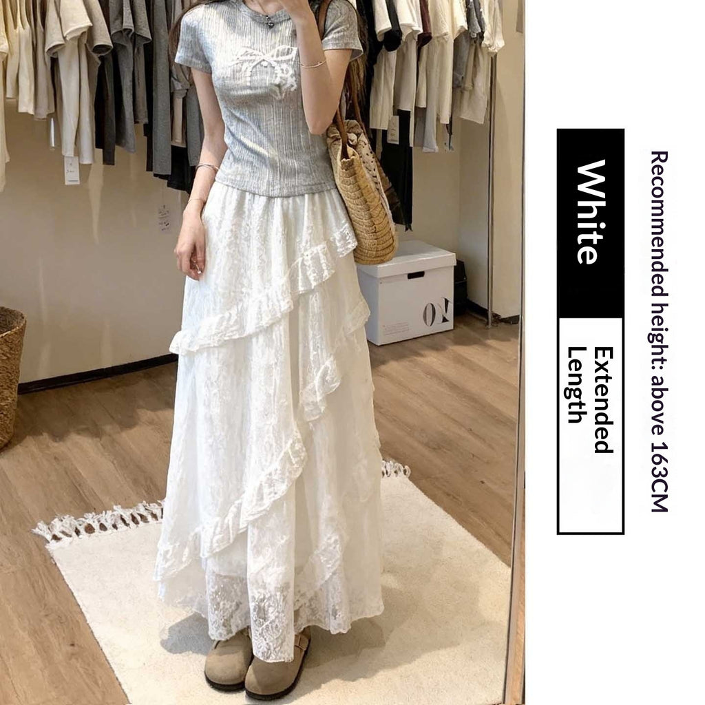 Summer New Arrivals Patchwork Twill Lace Skirt by Ricaloux