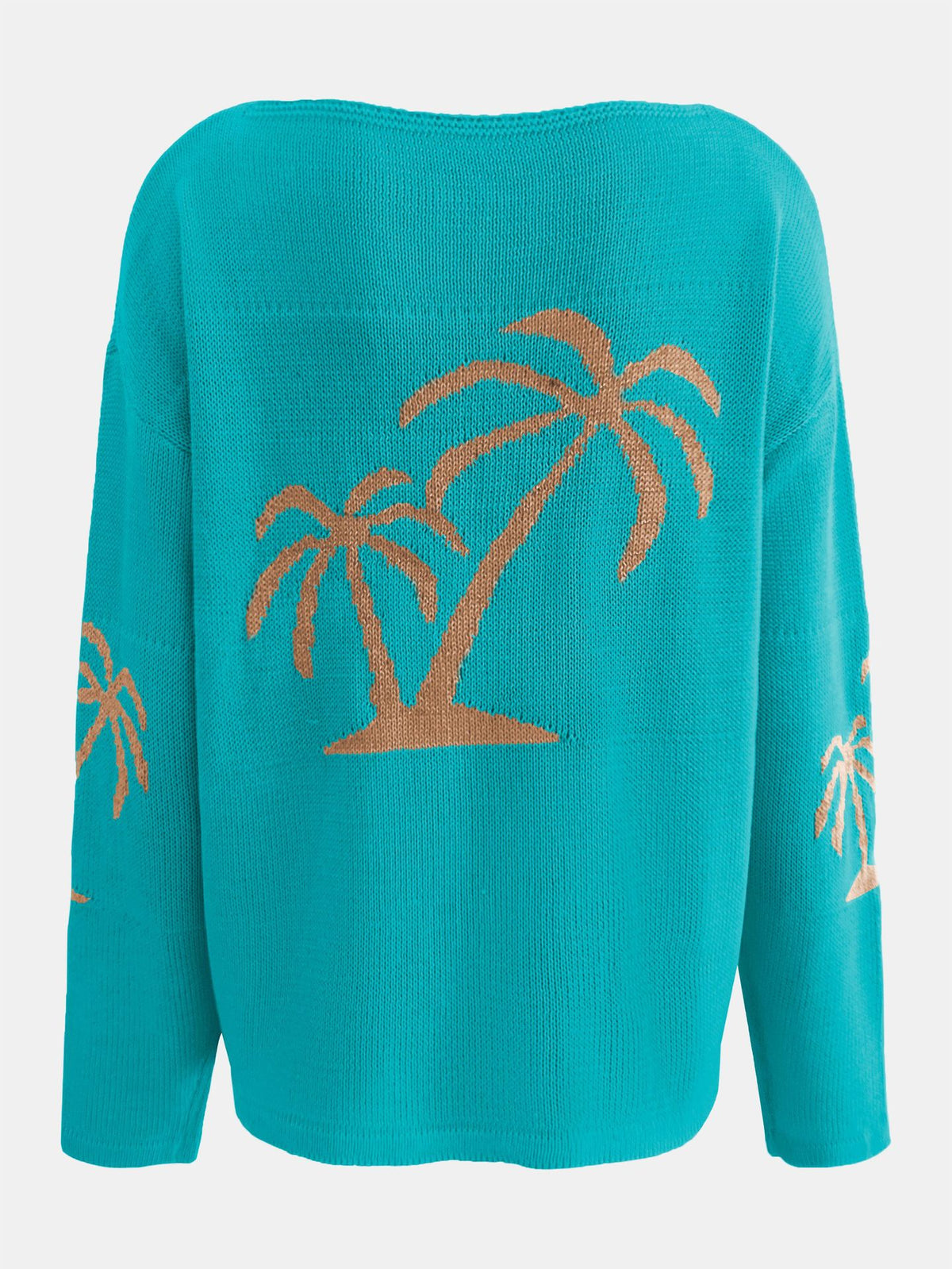 Crew-neck Color-block Coconut Palm Jacquard Loose-fit Casual Knit Pullover – Premium 0 | RICALOUX