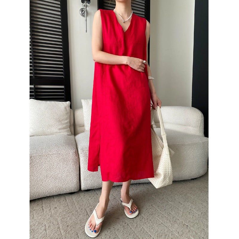 Breathable And Comfortable V-neck Loose-fit Sleeveless Dress – Premium 0 | RICALOUX