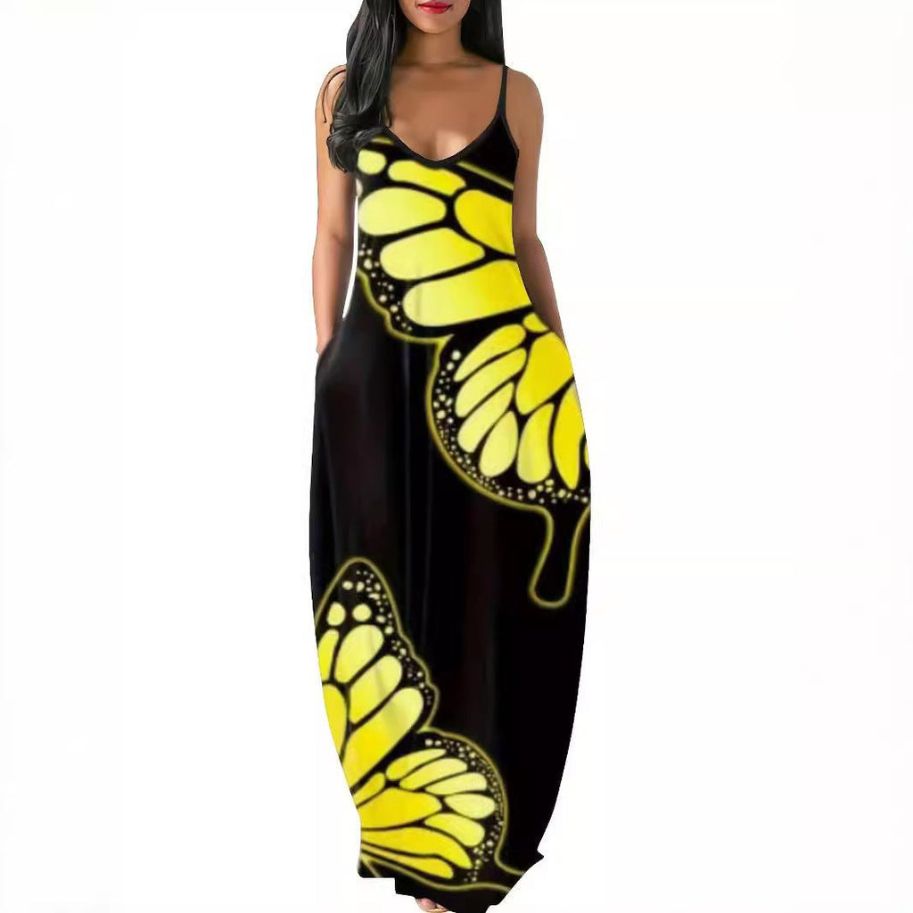 Summer New Sleeveless V-neck Pullover Butterfly Loose Sling Dress - RICALOUX