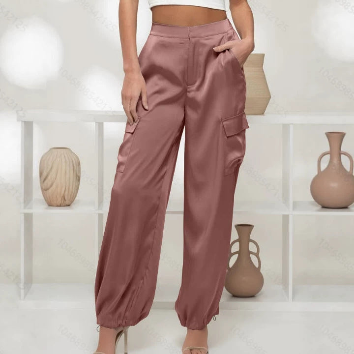 Western-style Womens Satin Cargo Pants by Ricaloux