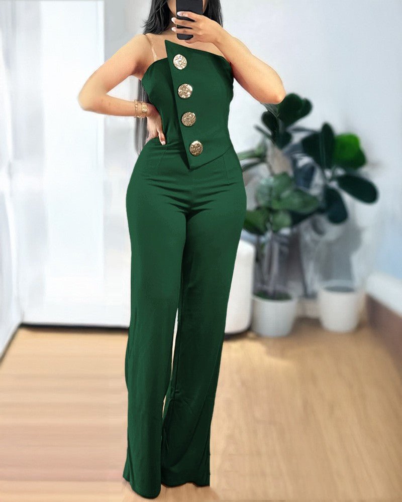 Women's Stitching Asymmetric Hem Jumpsuit - RICALOUX