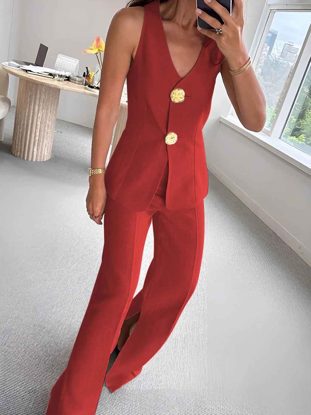 Buttoned Formal Workplace Commute Set by Ricaloux