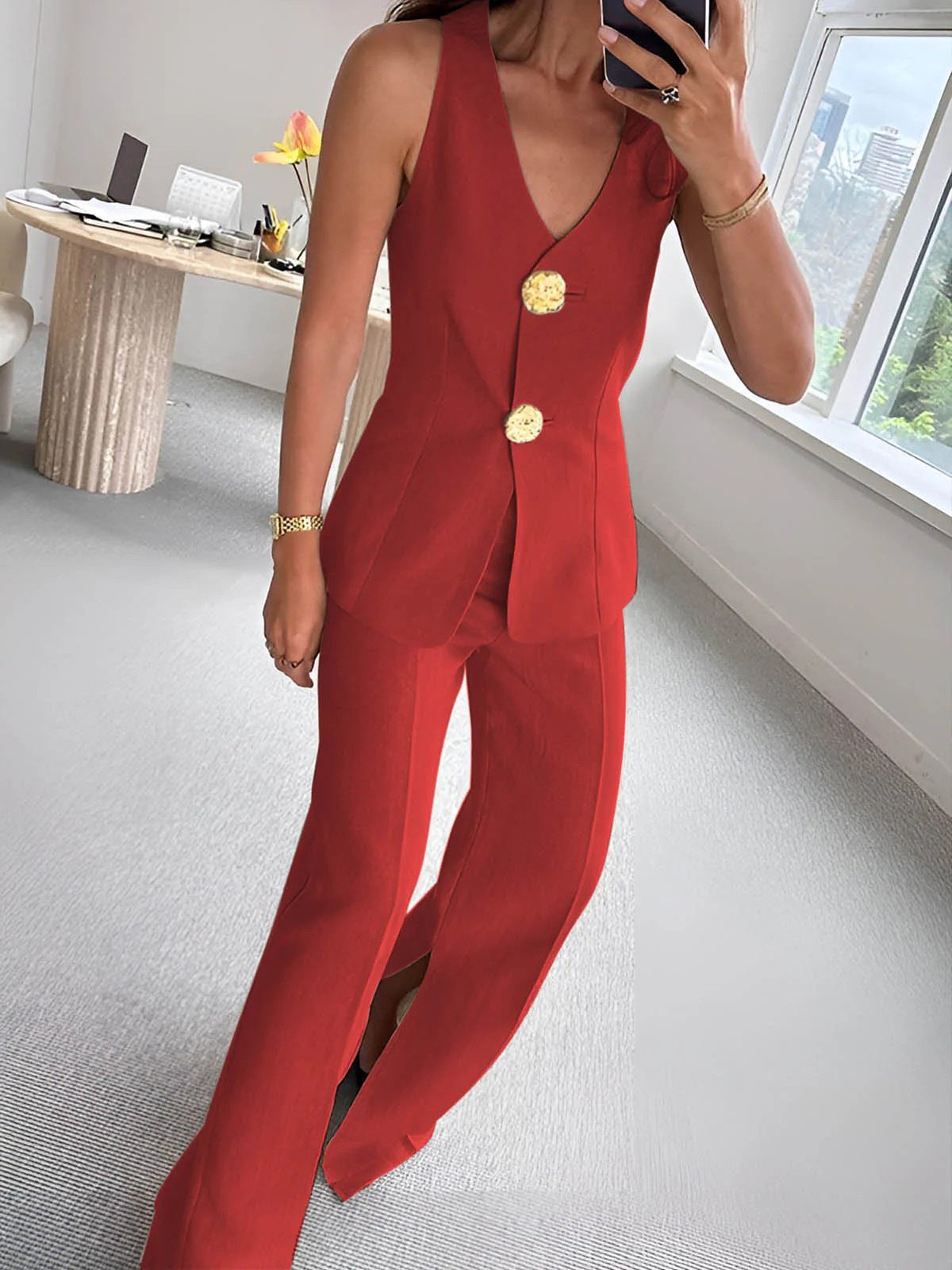 Buttoned Formal Workplace Commute Set by Ricaloux