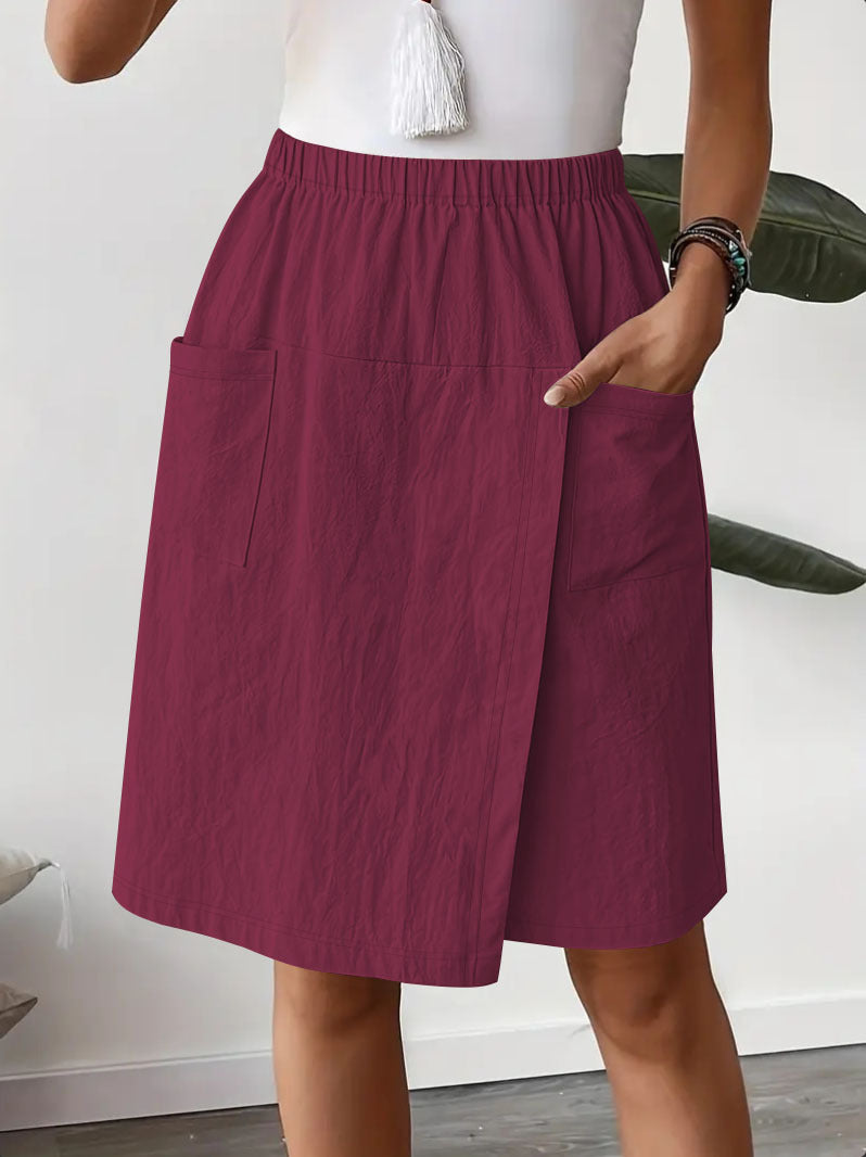 Women's Casual Elastic Waist Skort With Pockets Lightweight Wrap Front Knee-Length Shorts For Summer by Ricaloux