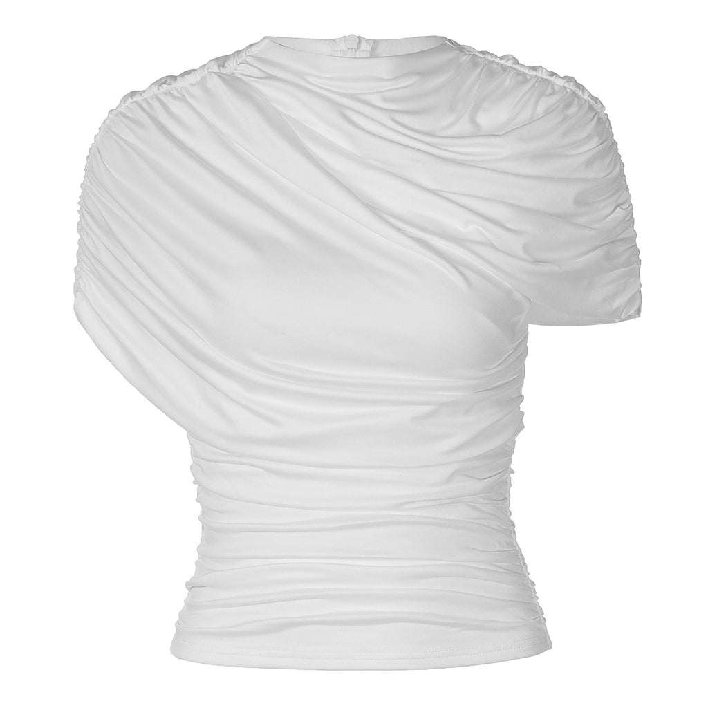 Solid-color Scarf-collar Fashion Draped Sleeveless Slim-fit Short Top by Ricaloux