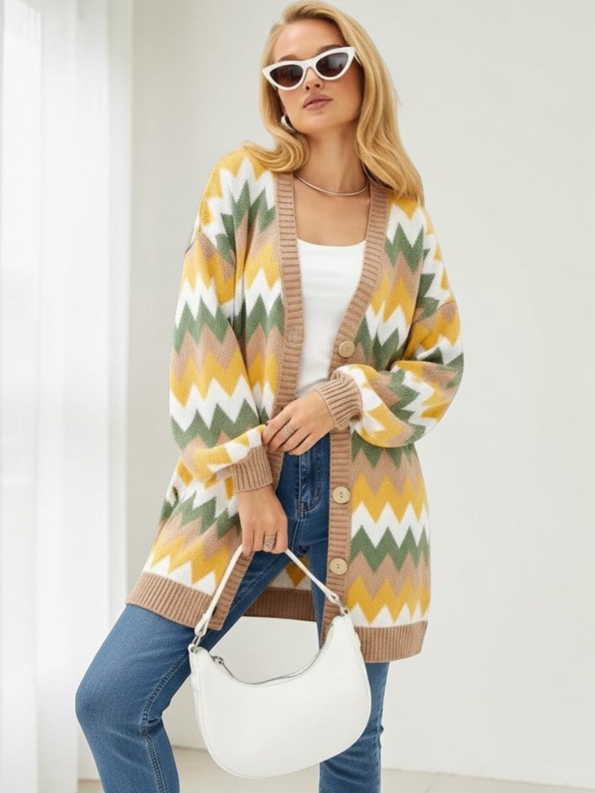 Loose-fitting Color-block Knit Cardigan Jacket by Ricaloux