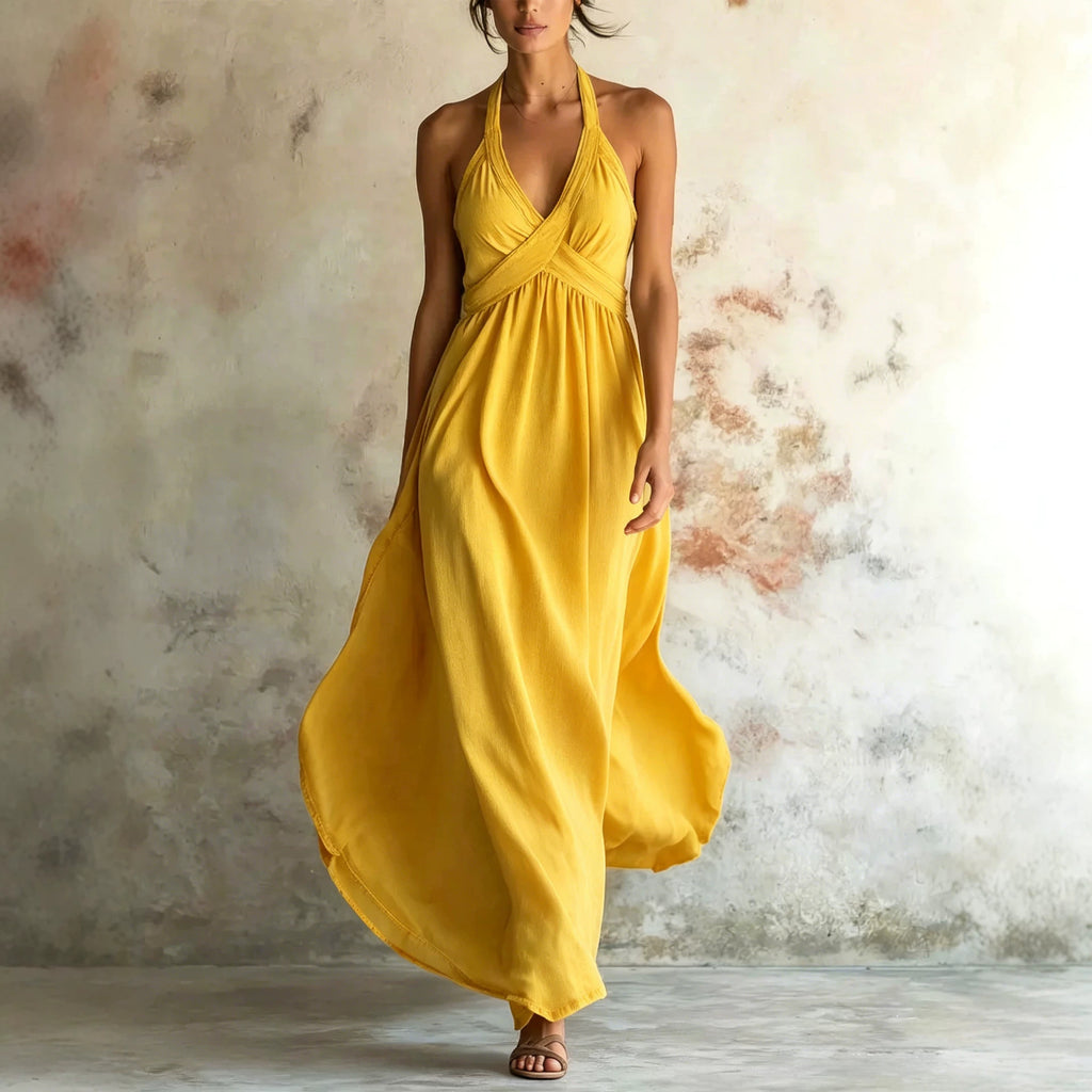 Sleeveless Flared Solid-color Maxi Dress Design by Ricaloux
