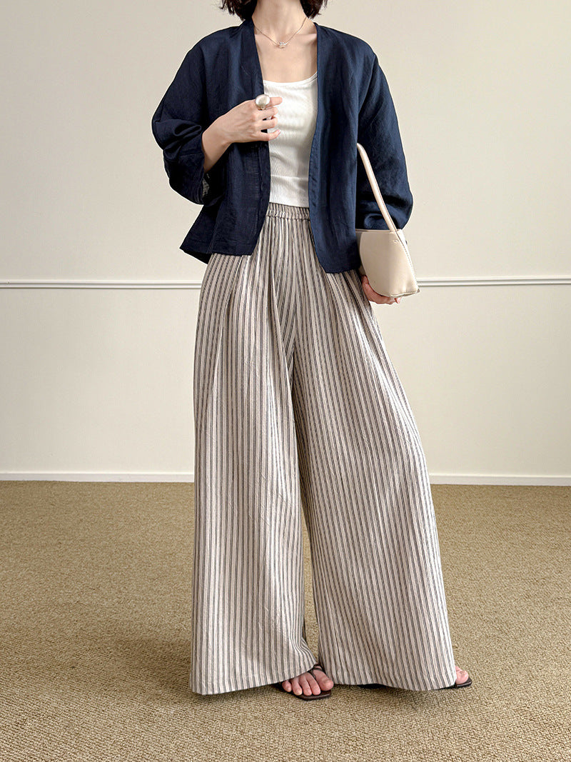 Simple Vertical-striped Casual Pants For Women Relaxed And Loose-fitting by Ricaloux