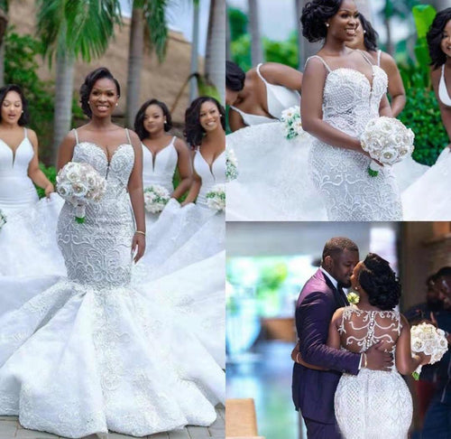 African mermaid cutout lace wedding dress - RICALOUX