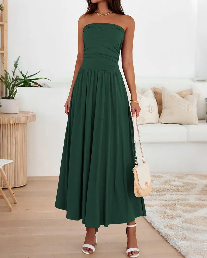 Vintage-tinged Pleated Patchwork Strapless Evening Dress by Ricaloux