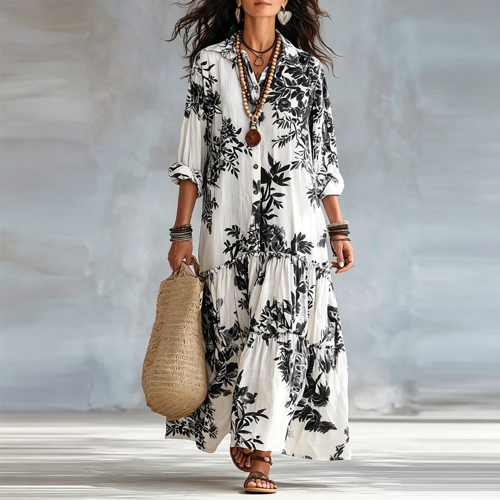 New Womens Casual Long-sleeve Lapel Dress by Ricaloux