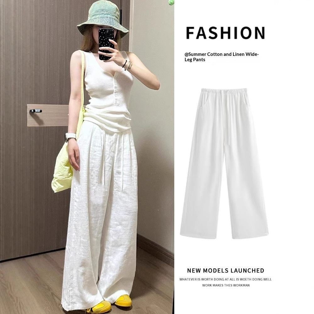 White Cotton-linen Wide-leg Viscose Floor-length Pants – Premium 0 | RICALOUX