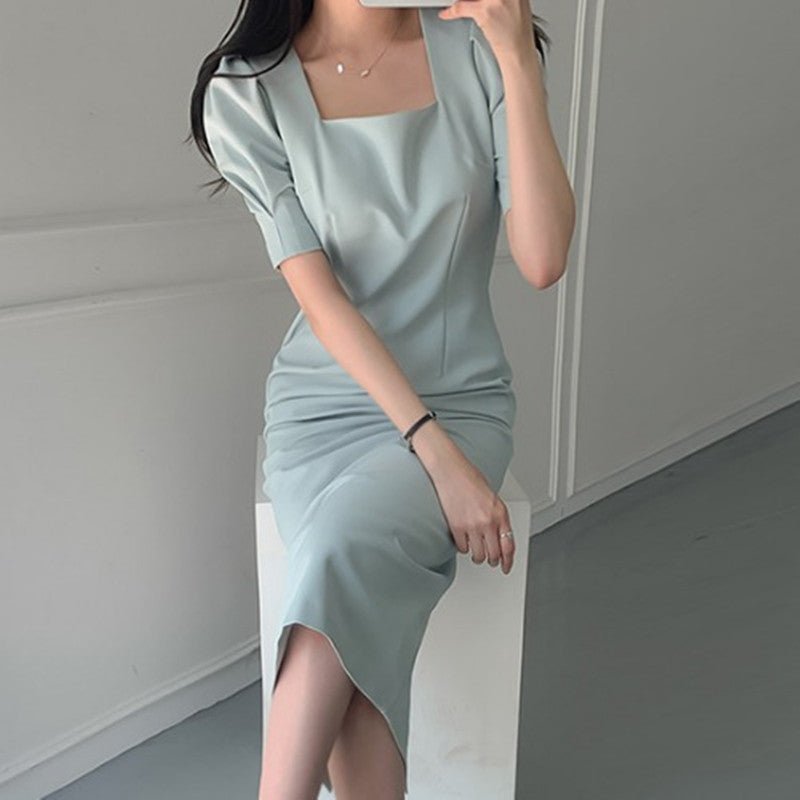 Split puff sleeve hip dress - RICALOUX