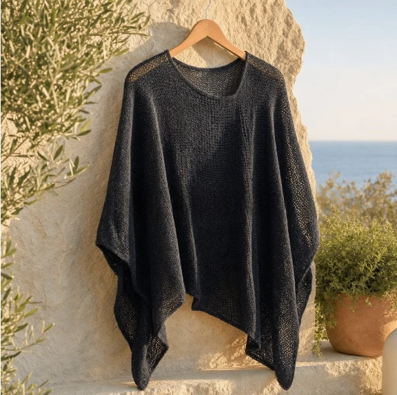 Womens Solid-Color Knitted Cape Blouse by Ricaloux